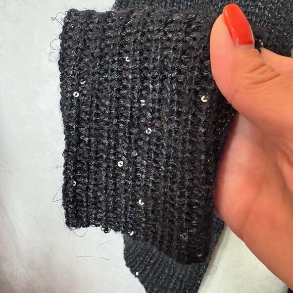 Jennifer Lopez Sequin Knit Cardigan Sweater Double Breast Metallic Black Size S - Picture 5 of 12